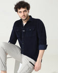 Navy Blue Versatile Dual-Pocket Shirt