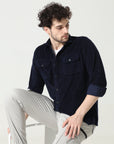 Navy Blue Versatile Dual-Pocket Shirt