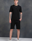 Cotton Comfortable Solid Half Co - Ord Set For Men-Black