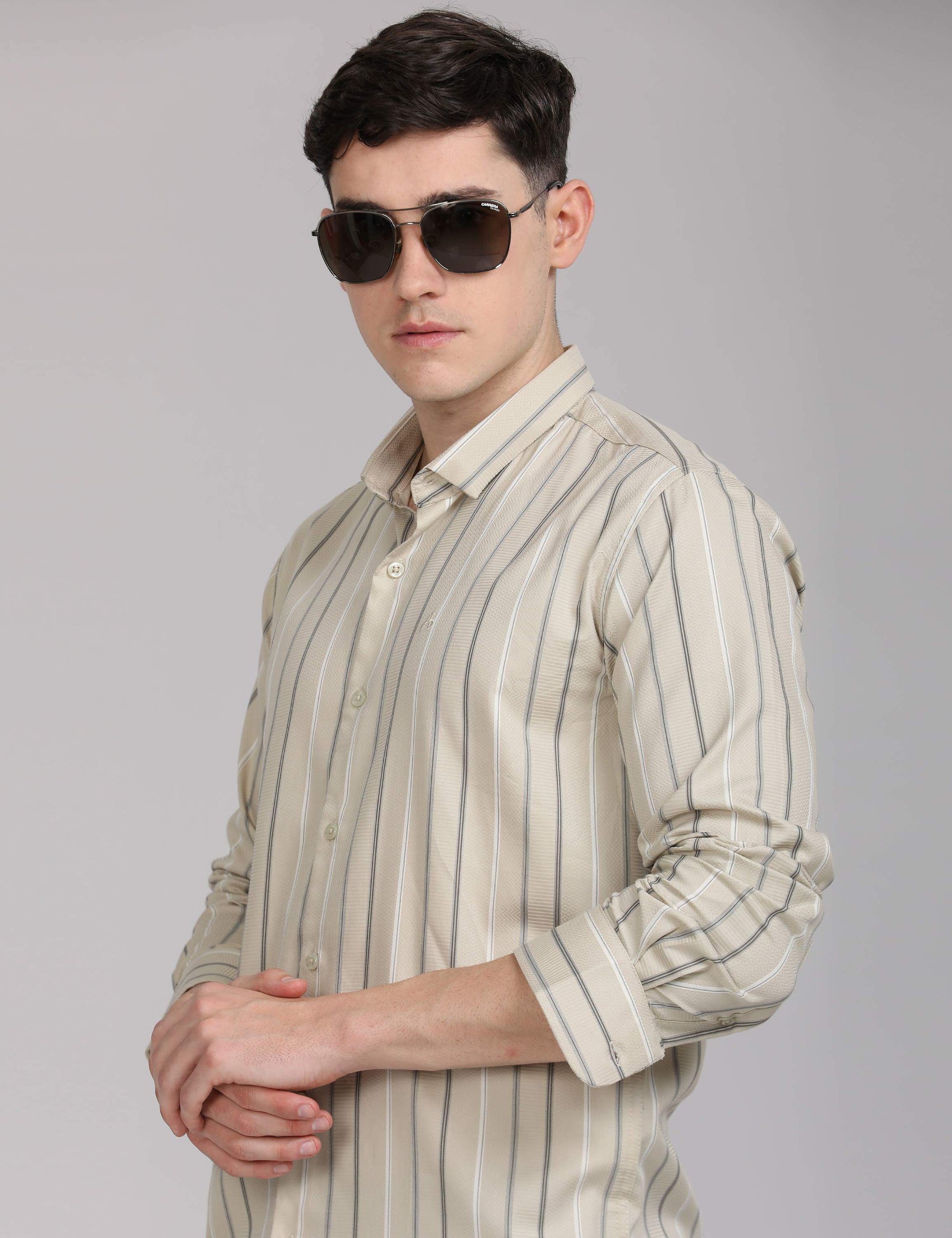 Beige striped supima slim fit shirt