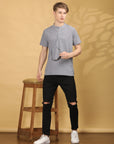 Round Collar Grey Half Sleeve Regular Fit T shirt