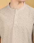 Printed Round Collar Beige Half Sleeve Regular Fit T-Shirt