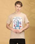 Round Neck Half Sleeve Regular Fit Beige T shirt