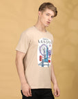 Round Neck Half Sleeve Regular Fit Beige T shirt