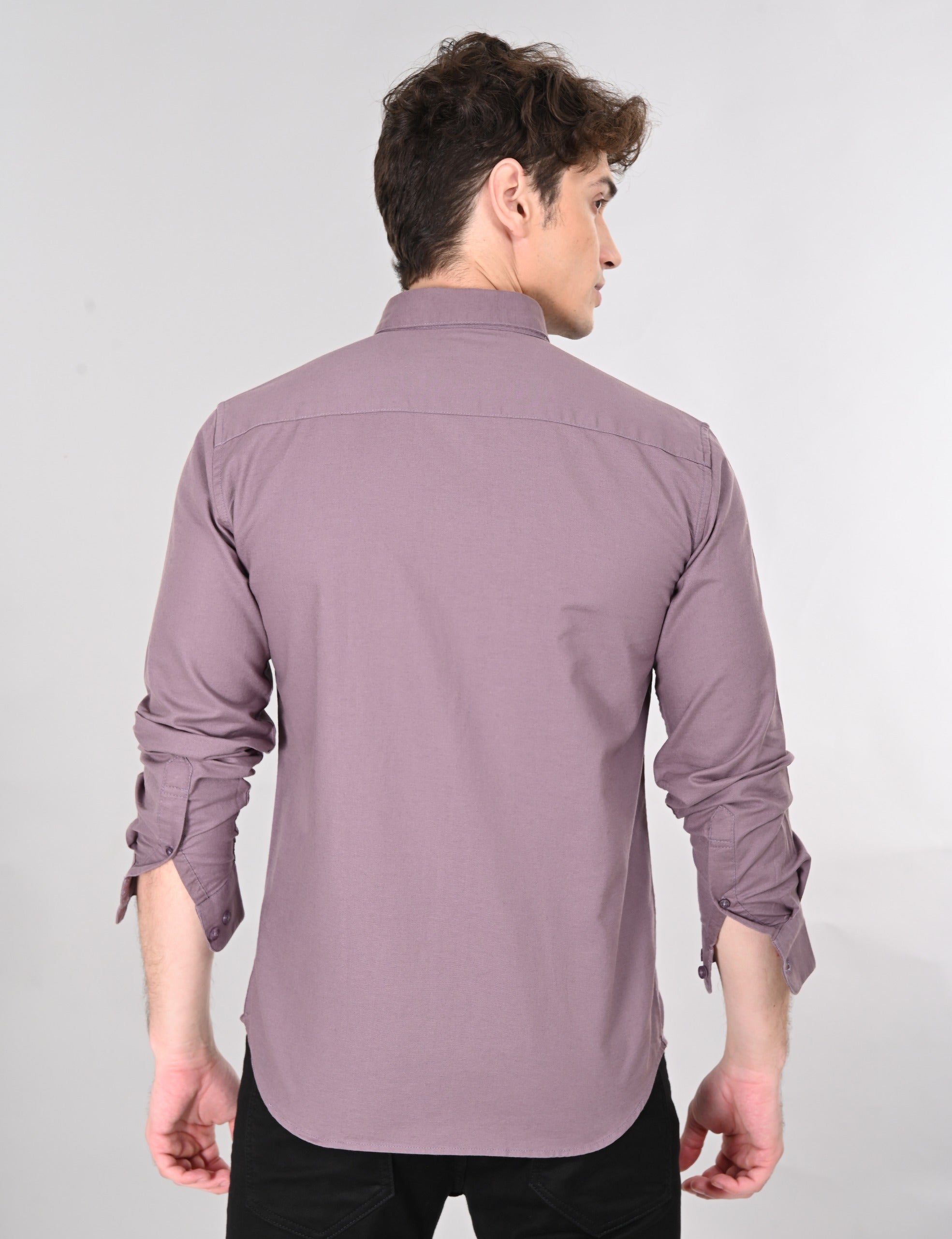 Cutaway Collar Solid Cotton Old Lavender Slim Fit Shirt