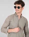 Cutaway Collar Solid Cotton Sage Green Slim Fit Shirt