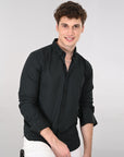 Cutaway Collar Solid Cotton Black Slim Fit Shirt