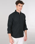 Cutaway Collar Solid Cotton Black Slim Fit Shirt