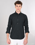 Cutaway Collar Solid Cotton Black Slim Fit Shirt