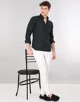 Cutaway Collar Solid Cotton Black Slim Fit Shirt