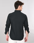 Cutaway Collar Solid Cotton Black Slim Fit Shirt