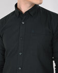 Cutaway Collar Solid Cotton Black Slim Fit Shirt