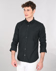 Cutaway Collar Solid Cotton Black Slim Fit Shirt