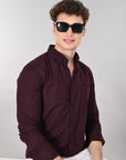 Cutaway Collar Solid Cotton Dark Purple Slim Fit Shirt