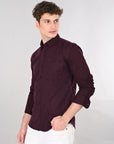 Cutaway Collar Solid Cotton Dark Purple Slim Fit Shirt