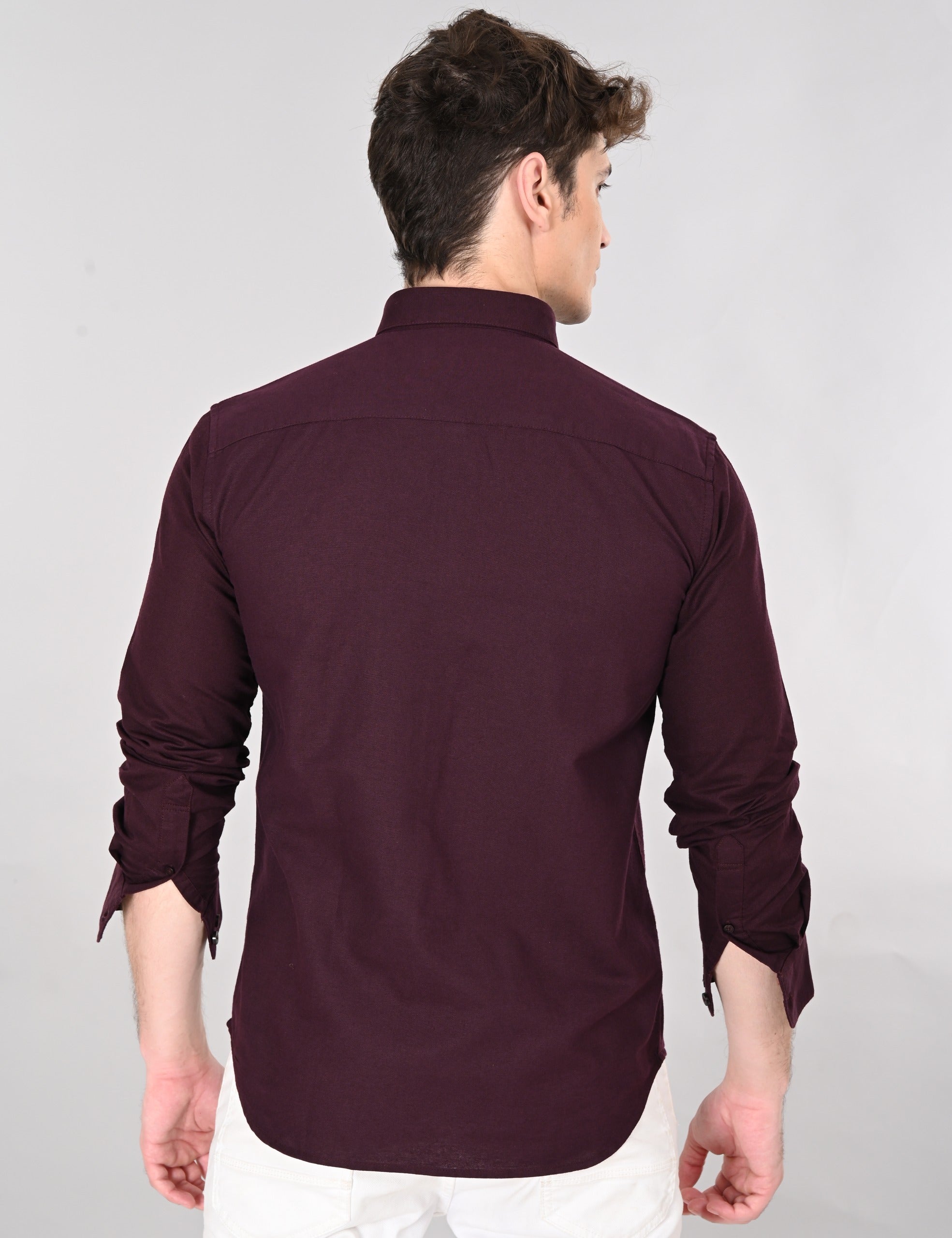 Cutaway Collar Solid Cotton Dark Purple Slim Fit Shirt