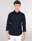 Cutaway Collar Solid Cotton Navy Blue Slim Fit Shirt