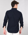 Cutaway Collar Solid Cotton Navy Blue Slim Fit Shirt