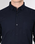 Cutaway Collar Solid Cotton Navy Blue Slim Fit Shirt