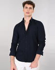 Cutaway Collar Solid Cotton Navy Blue Slim Fit Shirt