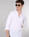 Cutaway Collar Solid Cotton White Slim Fit Shirt