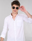 Cutaway Collar Solid Cotton White Slim Fit Shirt