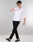 Cutaway Collar Solid Cotton White Slim Fit Shirt