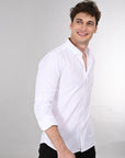 Cutaway Collar Solid Cotton White Slim Fit Shirt