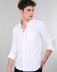 Cutaway Collar Solid Cotton White Slim Fit Shirt