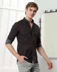 Coffee Brown floral slim fit shirts