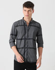 Dark grey slim fit check shirt