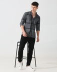 Dark grey slim fit check shirt