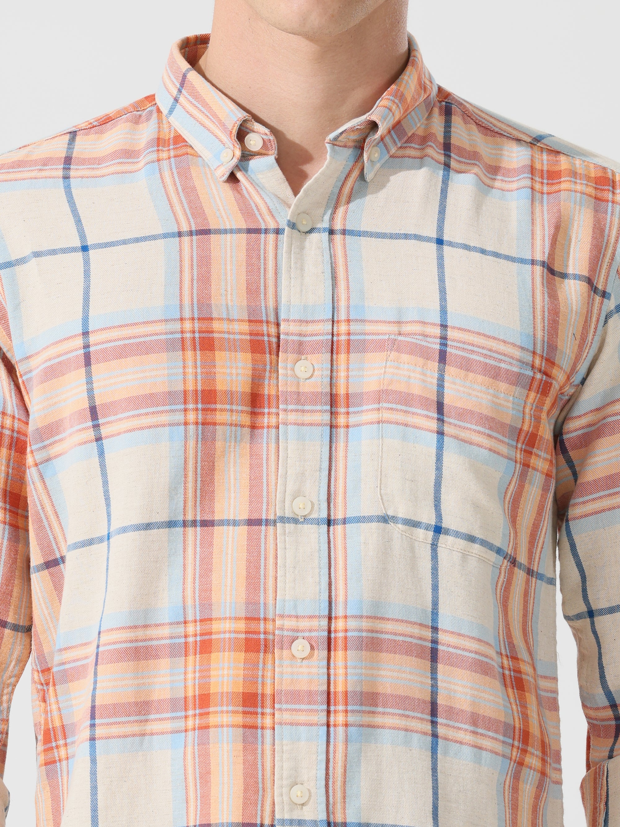 Orange check slim fit shirts - Address pro