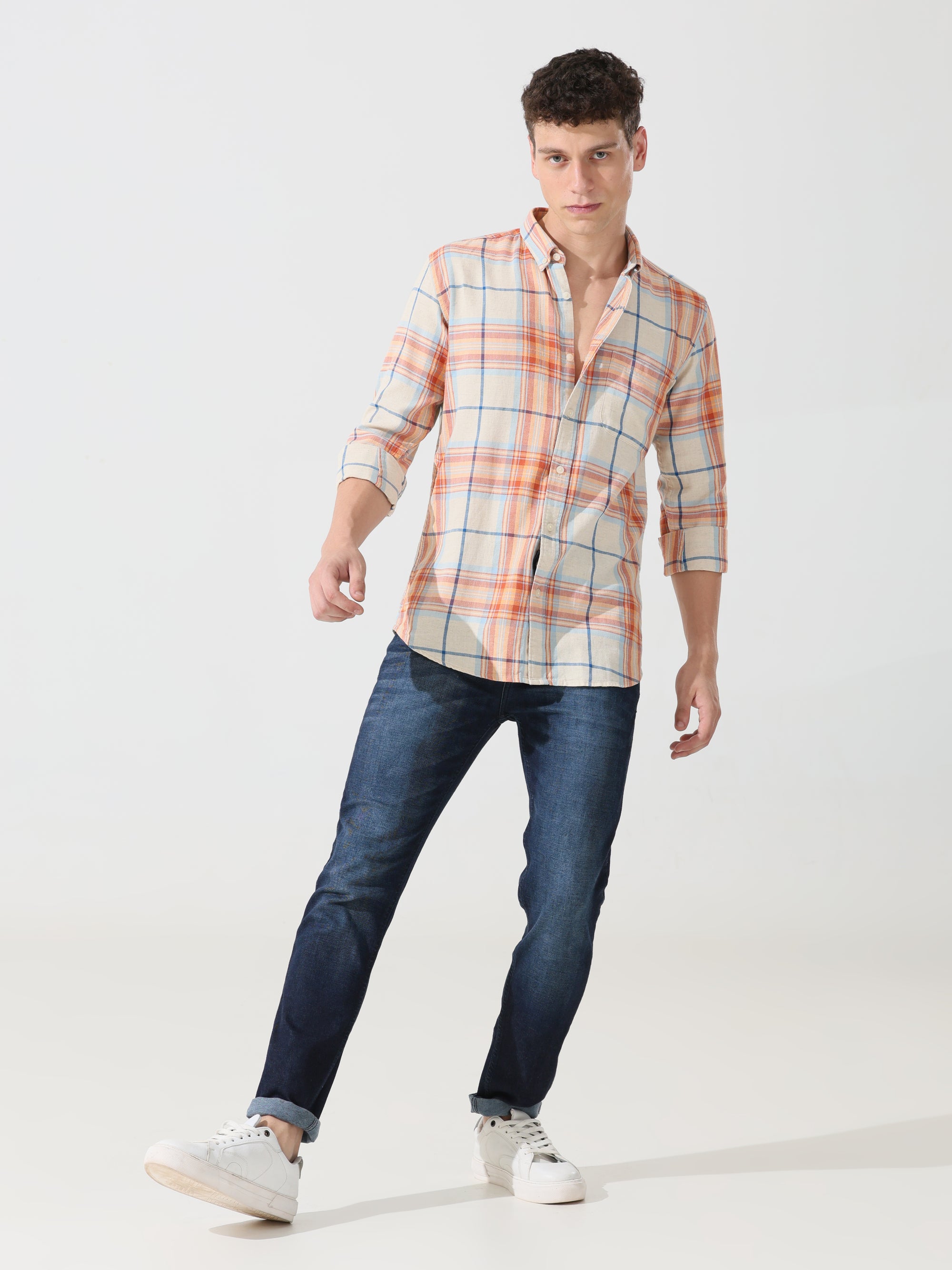 Orange check slim fit shirts - Address pro