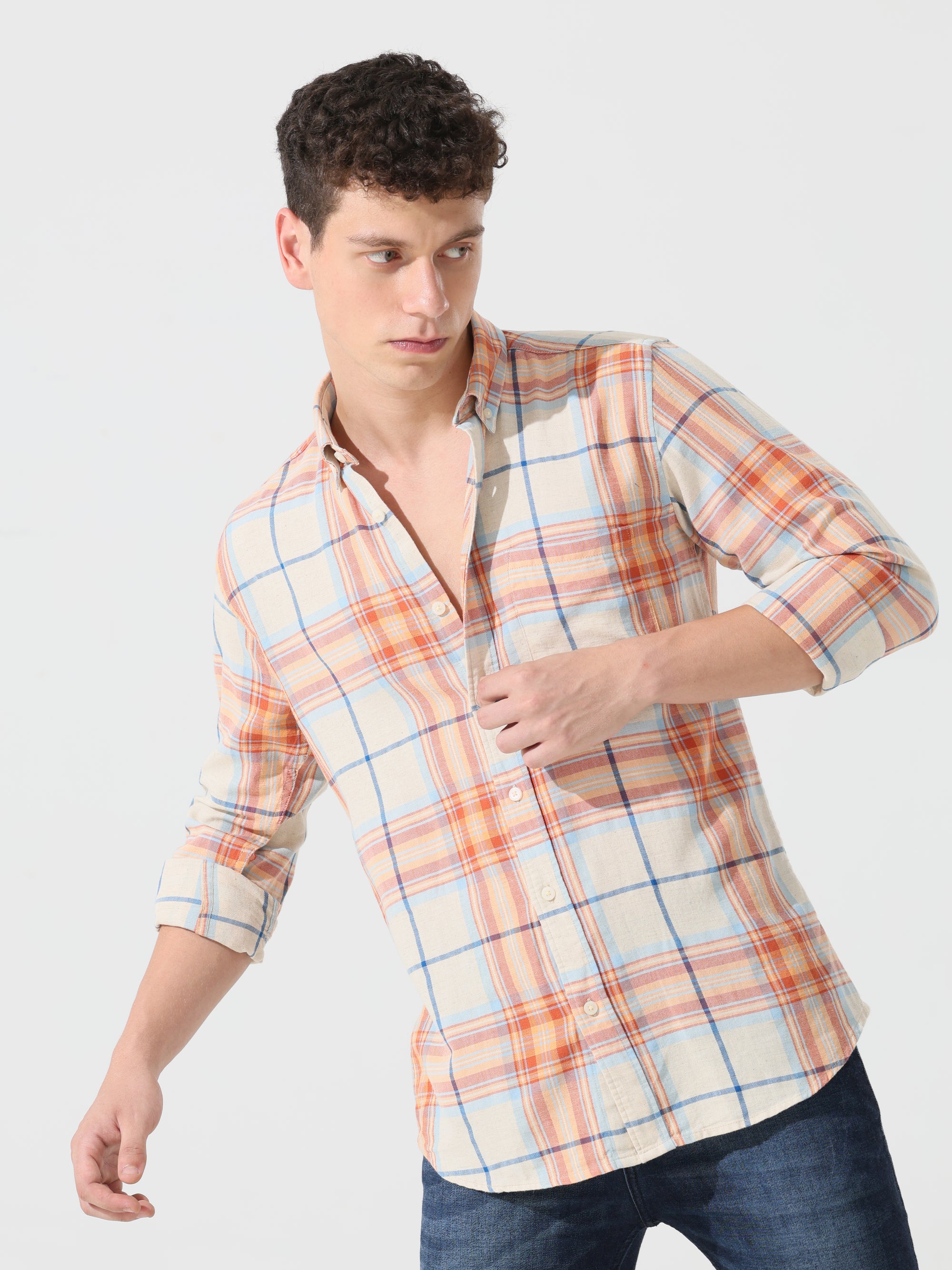 Orange check slim fit shirts - Address pro