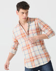 Orange check slim fit shirts - Address pro