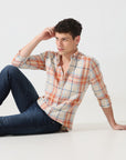 Orange check slim fit shirts - Address pro