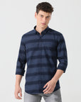 Navy blue stripe slim fit shirts - Address pro