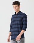 Navy blue stripe slim fit shirts - Address pro