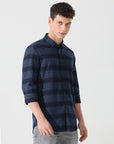 Navy blue stripe slim fit shirts - Address pro