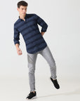 Navy blue stripe slim fit shirts - Address pro