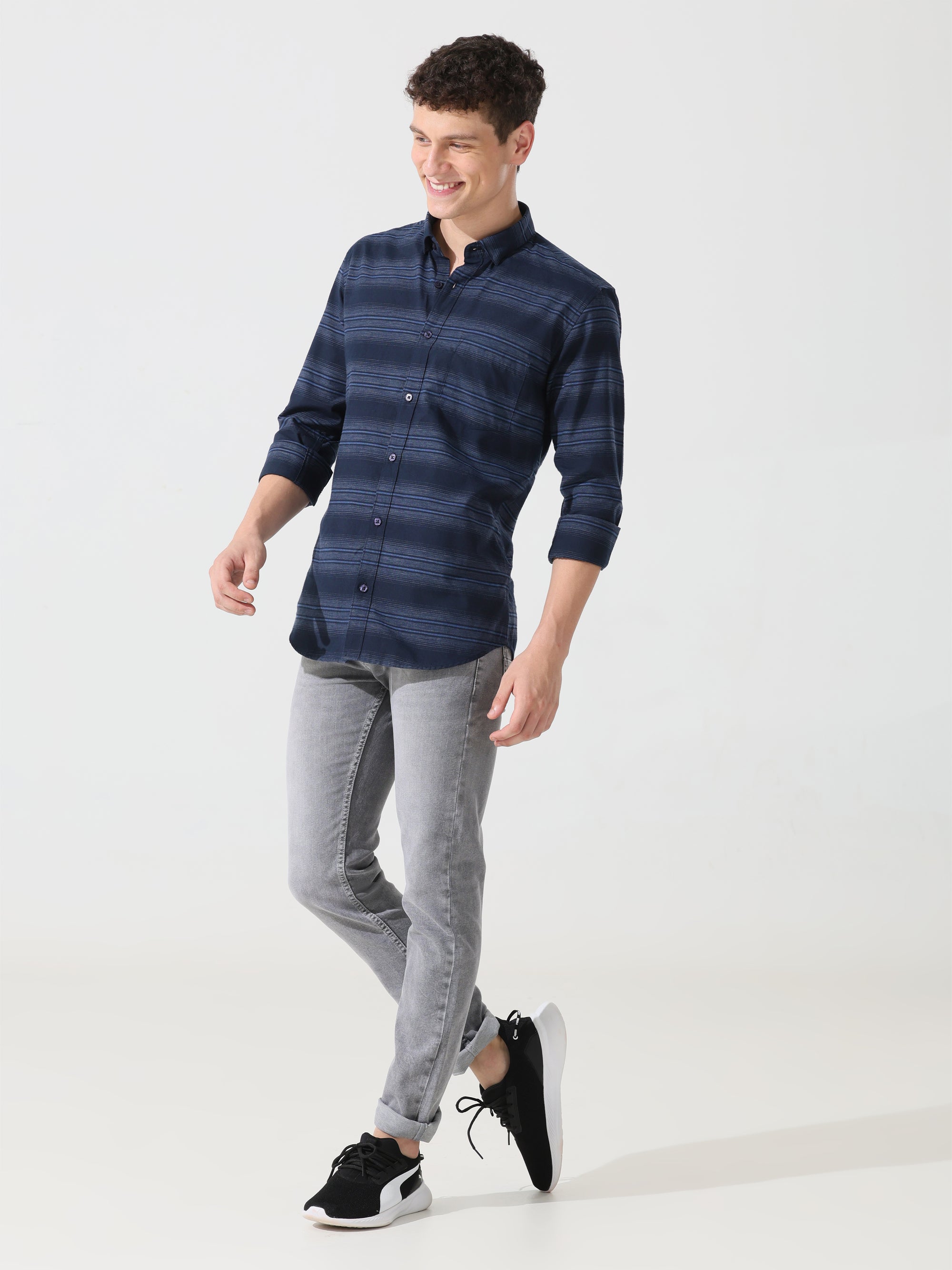 Navy blue stripe slim fit shirts - Address pro