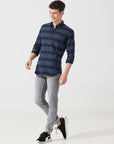 Navy blue stripe slim fit shirts - Address pro