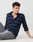 Navy blue stripe slim fit shirts - Address pro