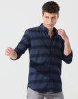 Navy blue stripe slim fit shirts - Address pro