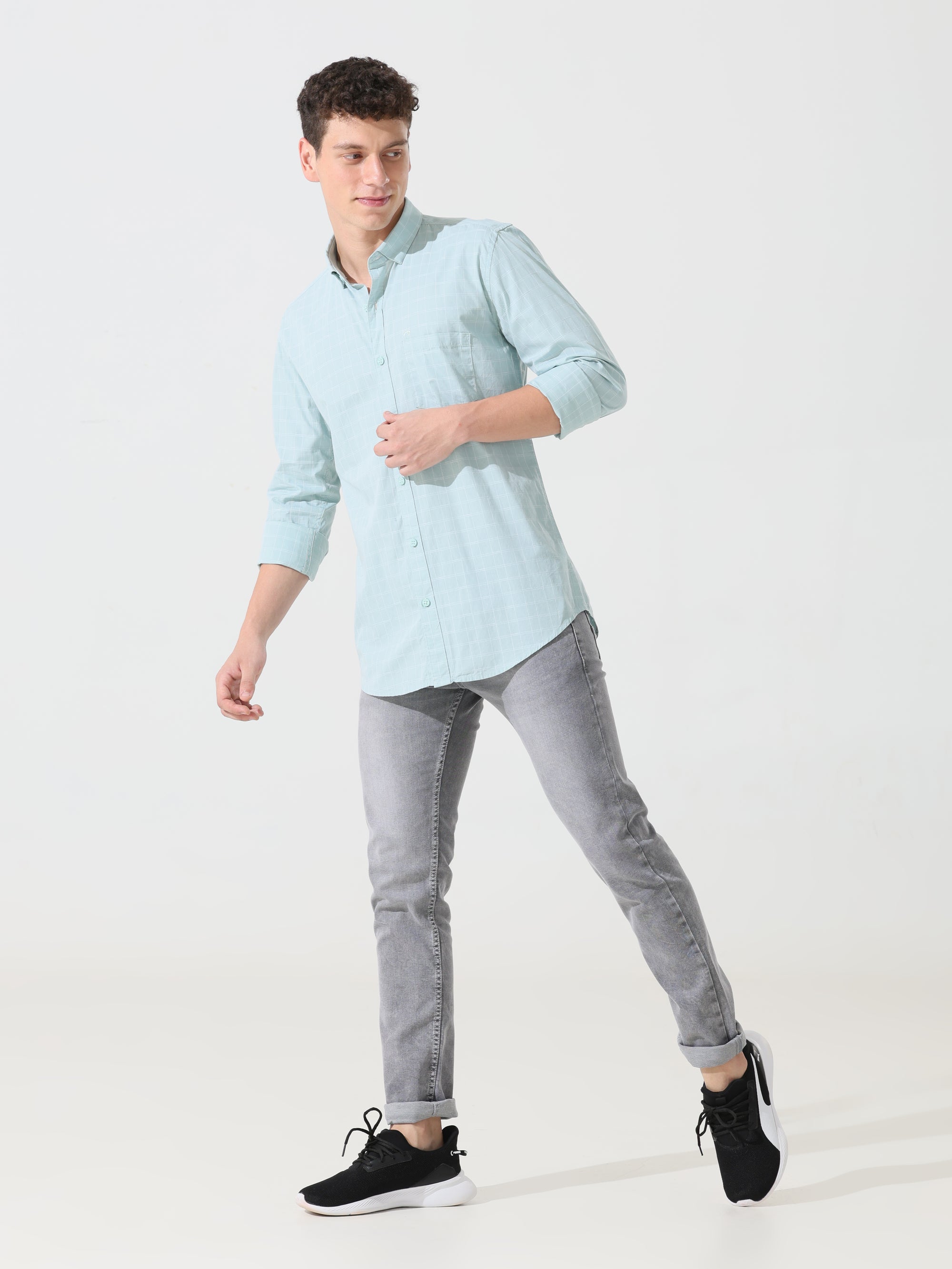 Pastel green check slim fit shirt