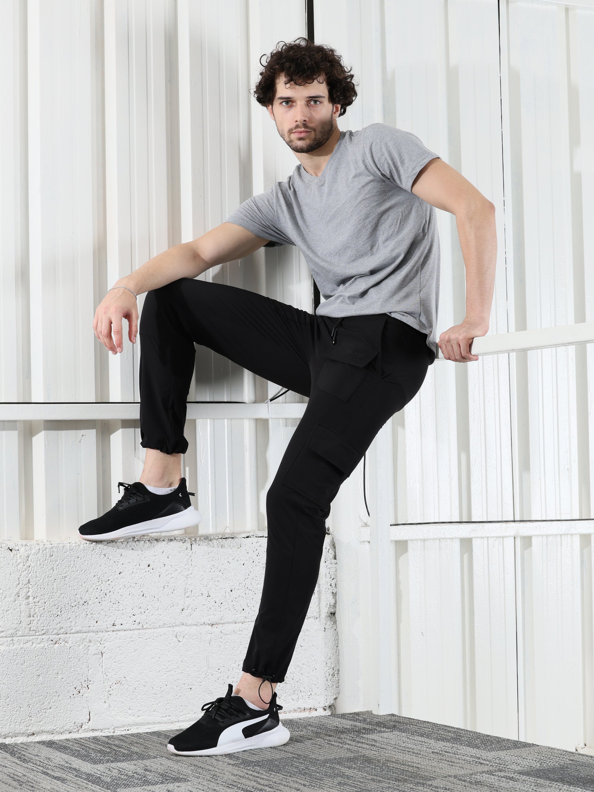 Mens Lycra fit Black Jogger pants - Address