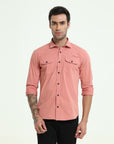 Peachy Pink Double Pocket Slim Fit Shirt