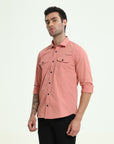 Peachy Pink Double Pocket Slim Fit Shirt