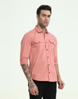 Peachy Pink Double Pocket Slim Fit Shirt